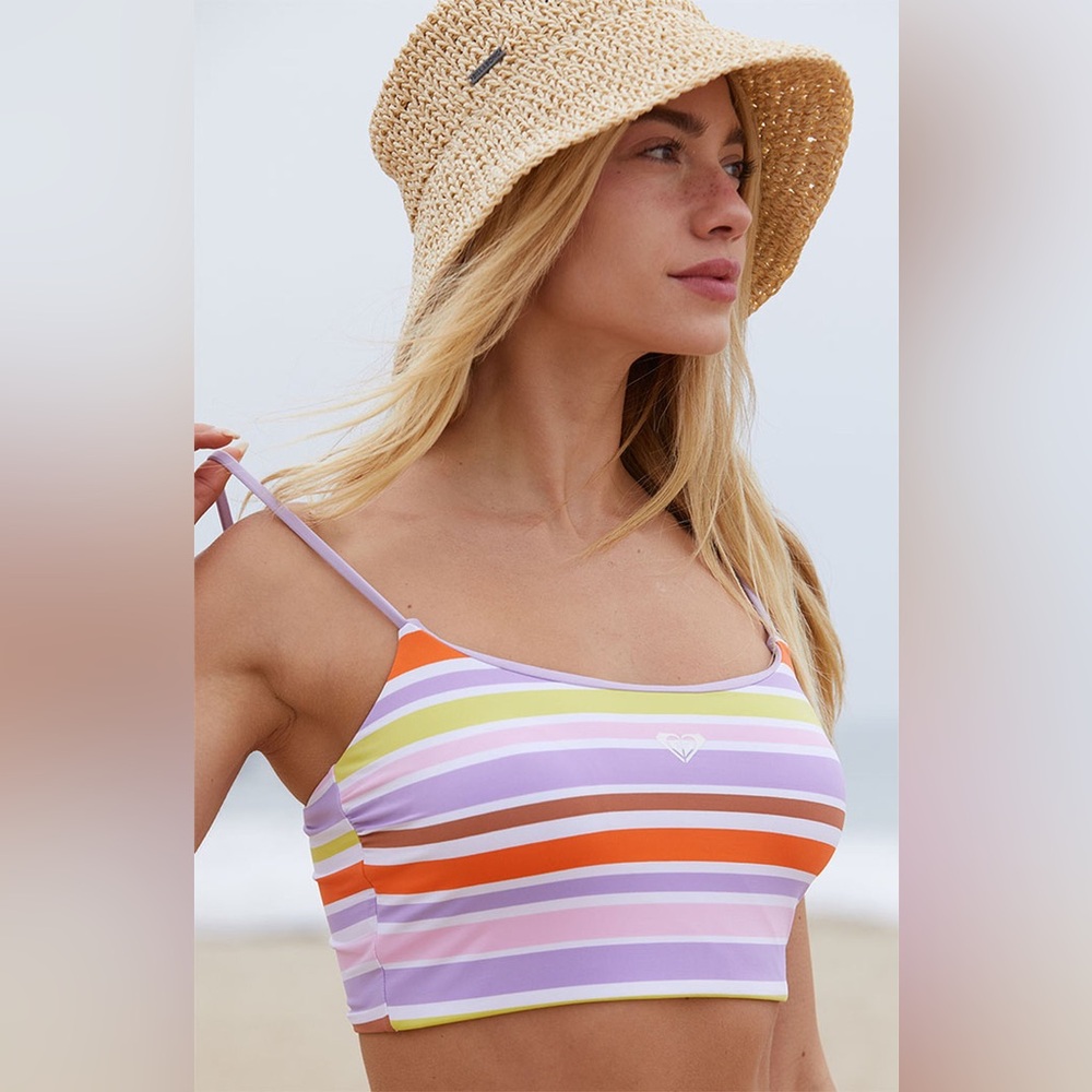 NEW‎ Roxy Purple Reversible Striped Swim Top Size XL